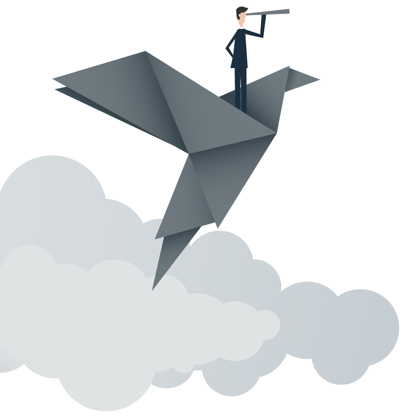 Grafik Vogel und Wolken Blau